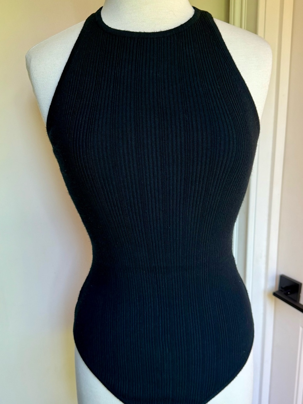 Abercrombie & Fitch Black Ribbed Halter-Neck Bodysuit